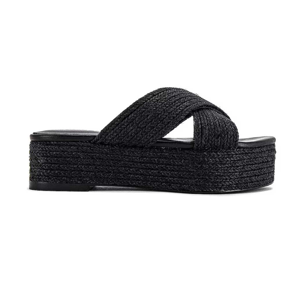 Raye Tiko Sandals Black Criss Cross Raffia Platform Open Toe Woven Size 6.5